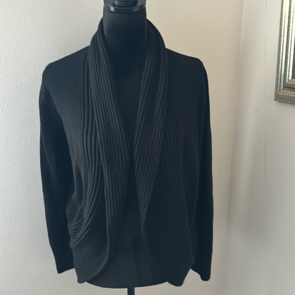 Chico’s‎ black open front ribbed collar and edges cardigan sweater Sz S Chicos 1
